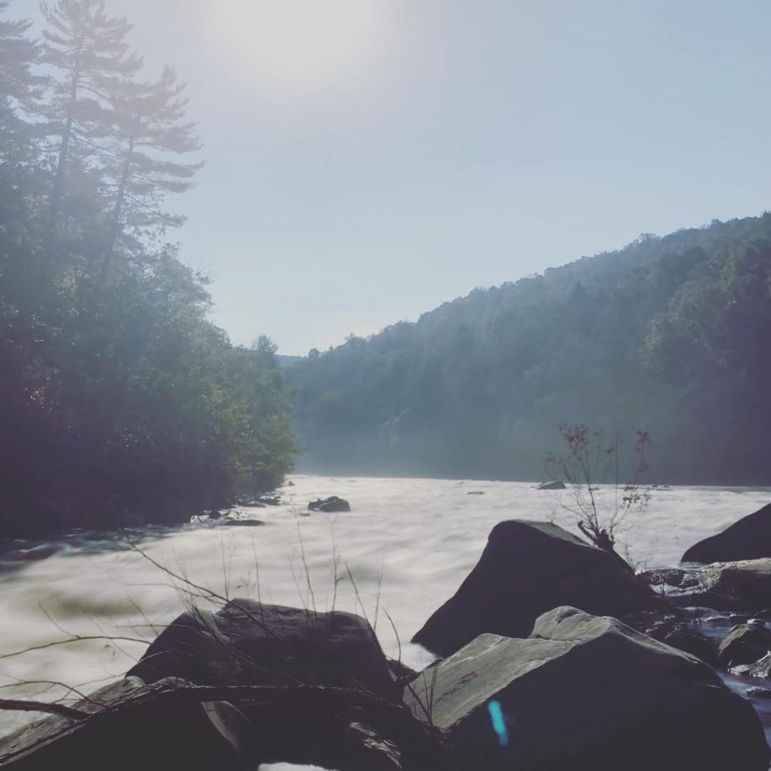 Yough River with the sun reflecting off the water