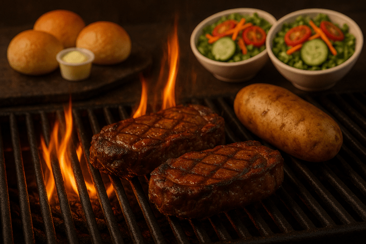 a close up of food on a grill